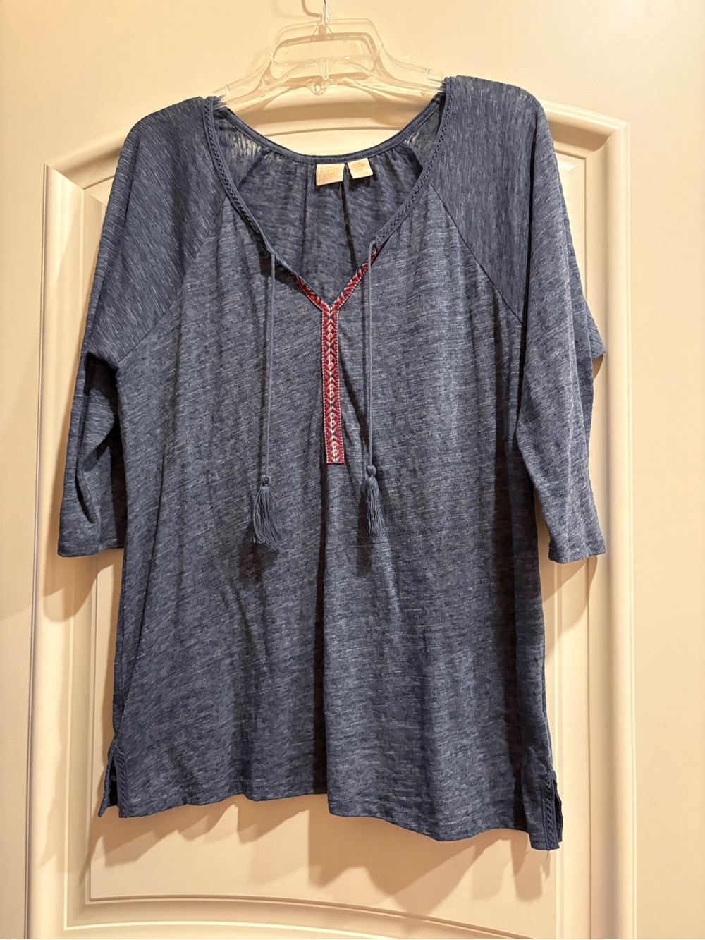 Lucy & Laurel Navy Tie-Front Tunic with Red Trim